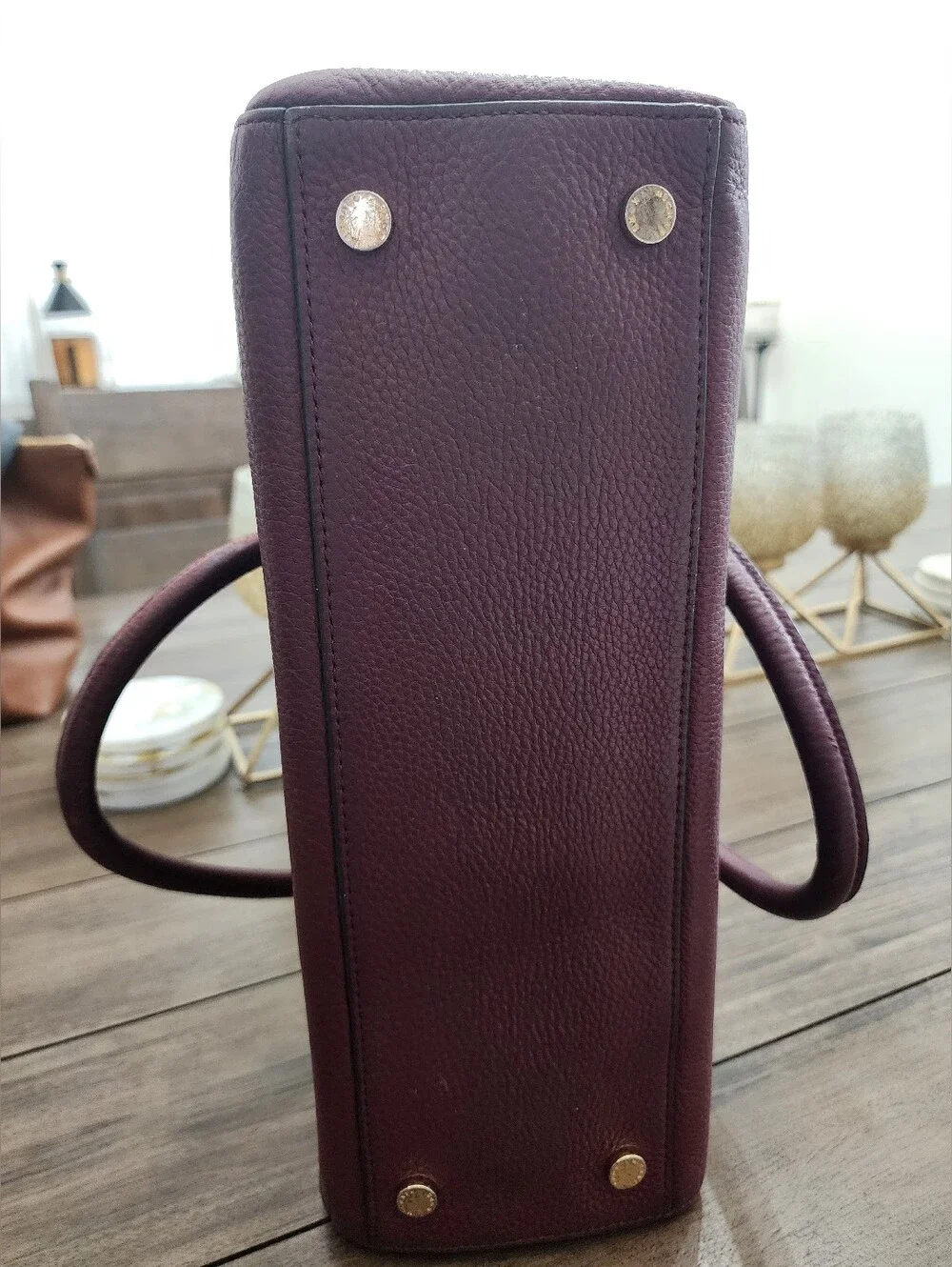 Michael Kors Burgundy Pebbled Leather Tote with Gold Hardware